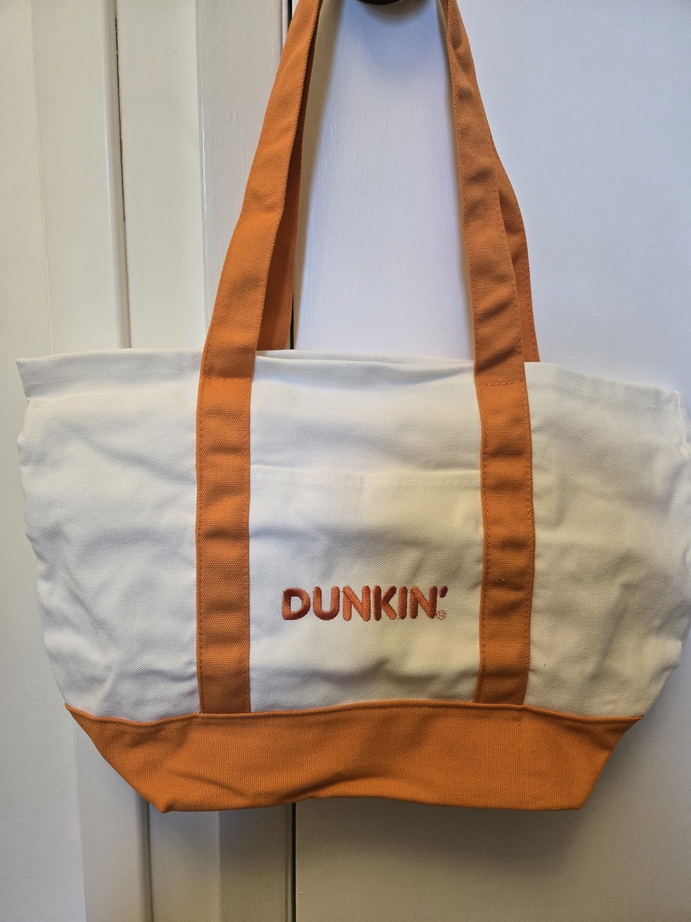 Dunkin' White and Orange Viral Canvas Tote Bag